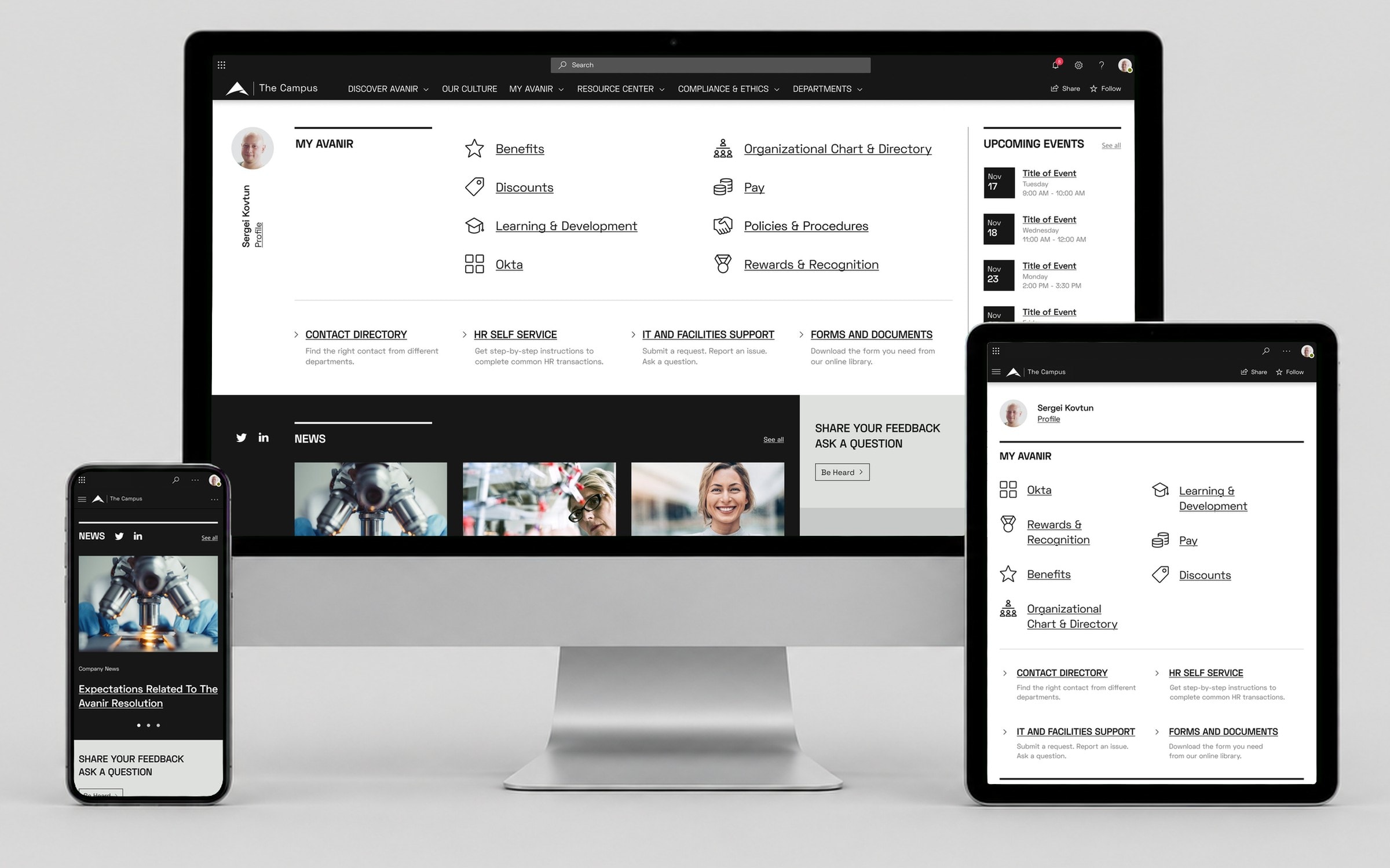 The Campus homepage on desktop, tablet and phone