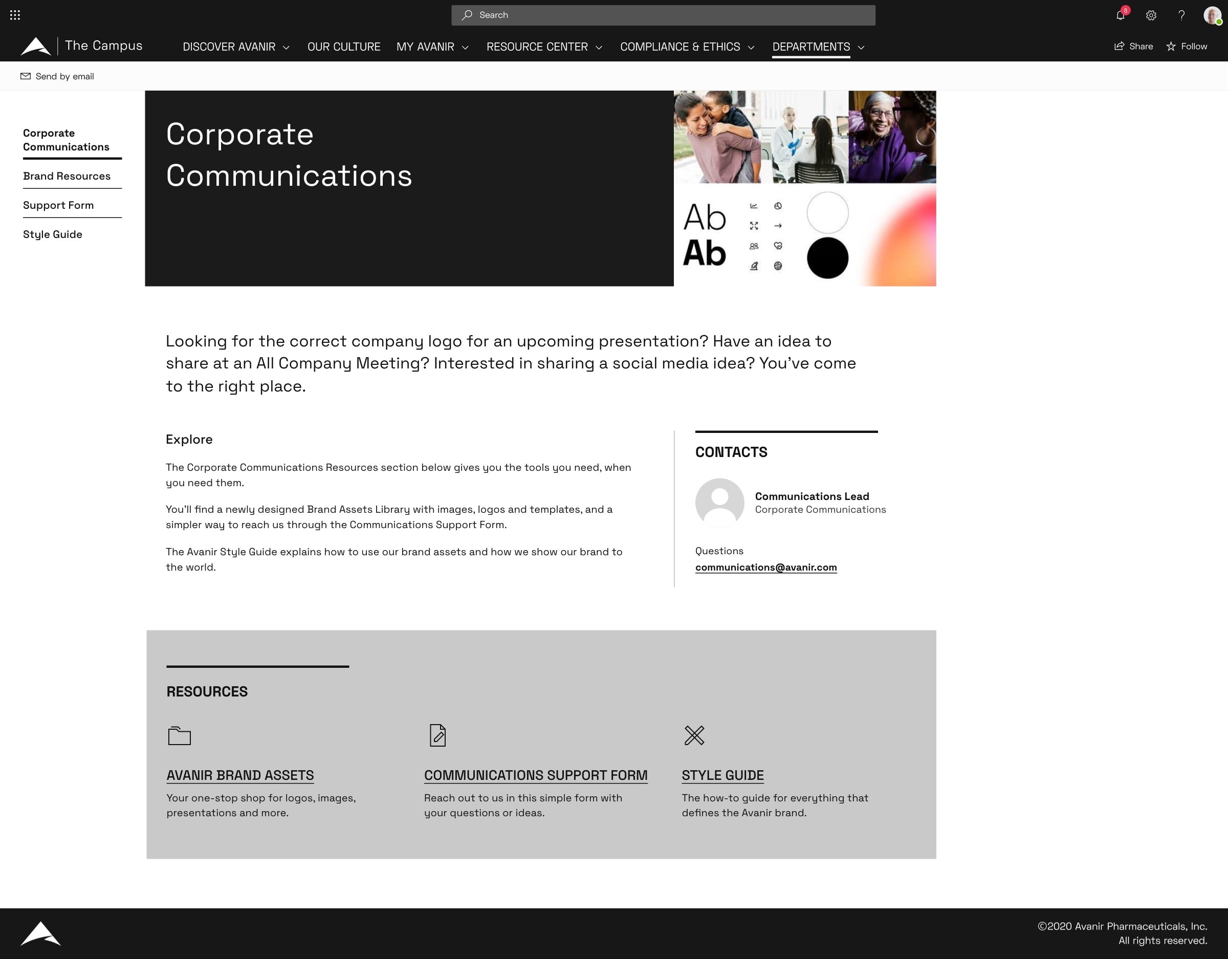 The Corporate Communications section page