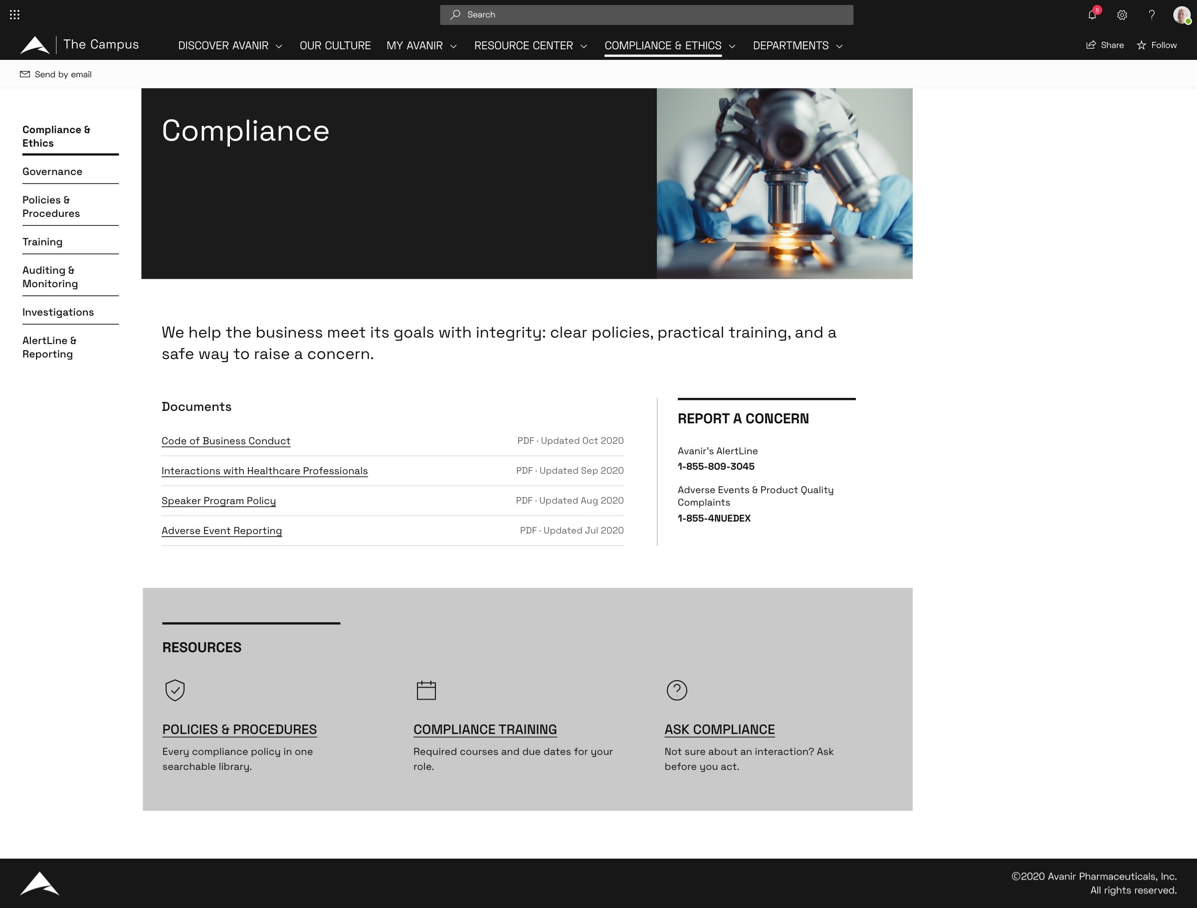 The Compliance section page
